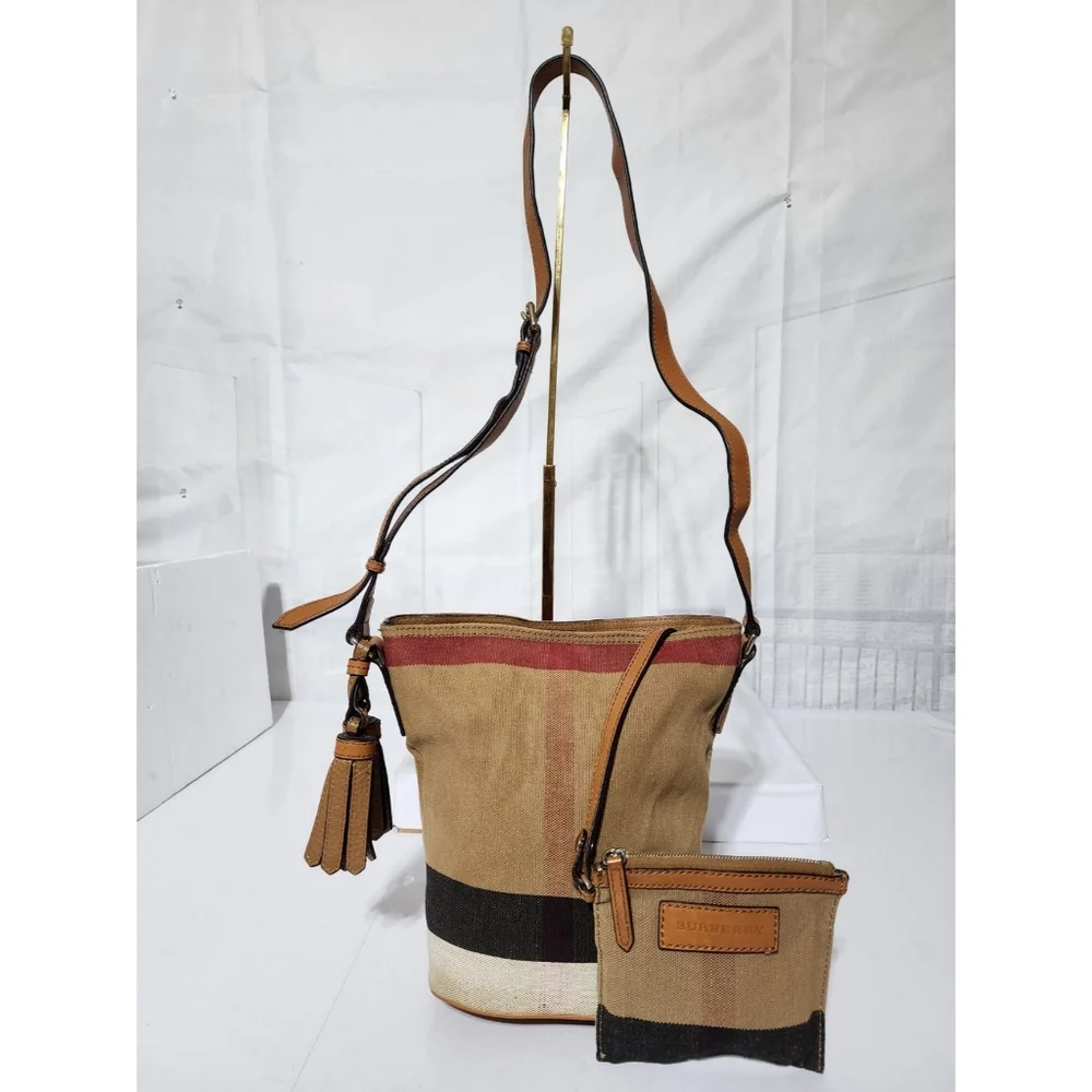 BURBERRY Canvas Mega Check Mini Ashby Hobo Saddle Bag Brown/Beige - Picture 8 of 13